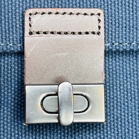 Pottery Barn Bradley Leather Canvas Messenger Laptop Bag Navy Orange - Picture 5 of 16